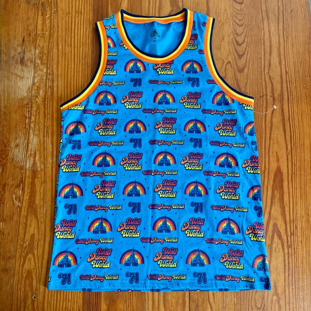 Disney Blue Rainbow Print Tank Top with Yellow Trim